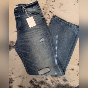 KanCan Wide-Leg Distressed Jeans in Blue Denim